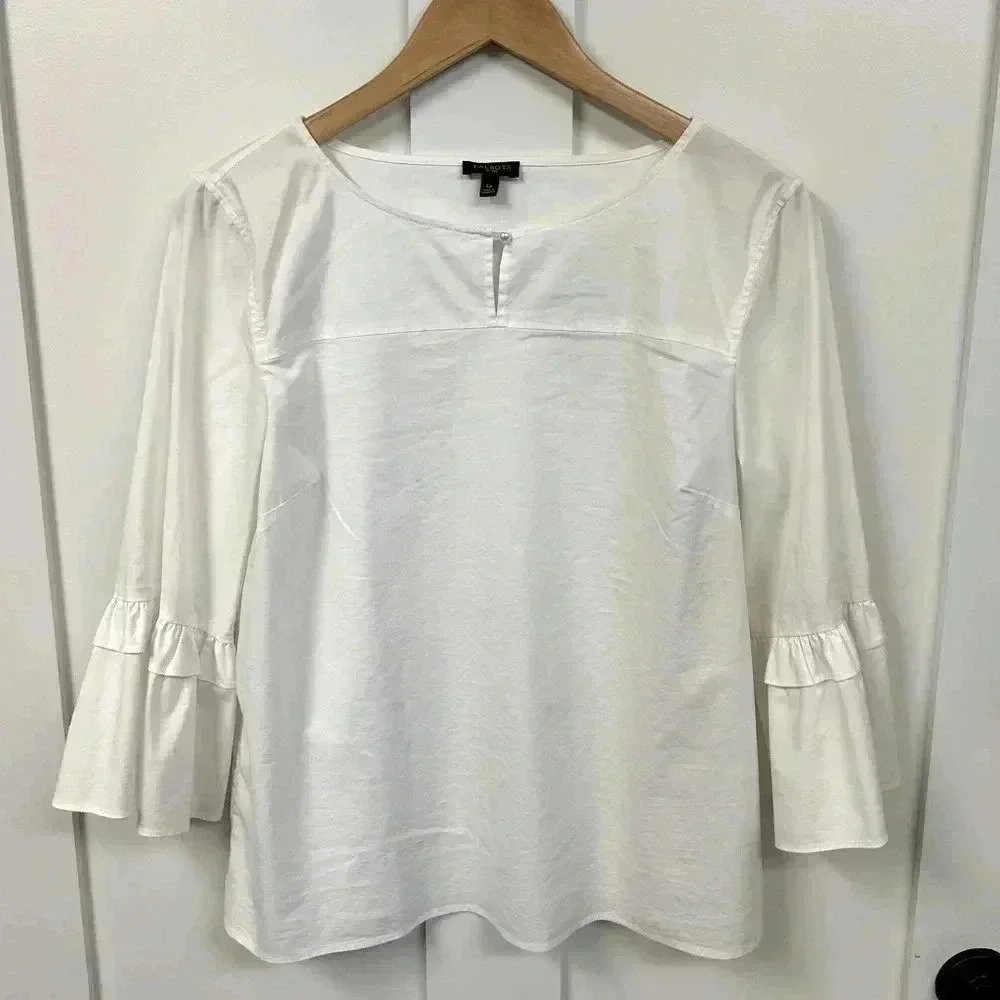 Talbots Petite Large white blouse bell sleeve and button closure​